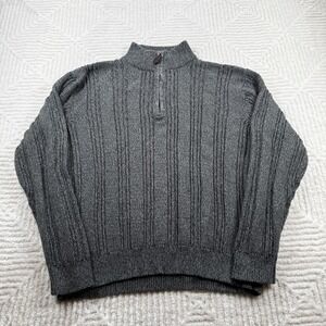 Vintage Tasso Elba Sweater Mens L Gray Quarter Zip Mock Neck Knit Old Money 80's